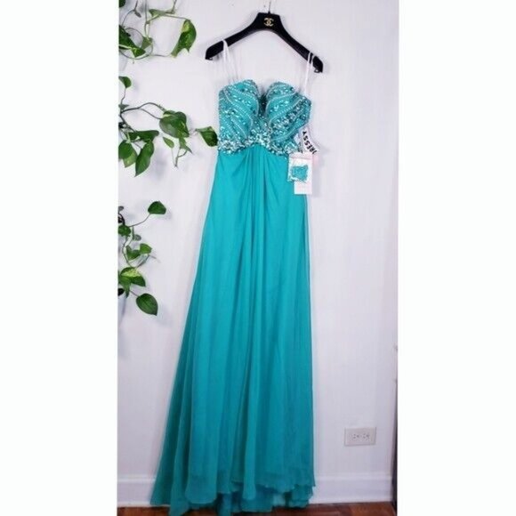Green Long Gown Small Embellished Cut Out Evening Chiffon Alyce Paris 4 NWT$348 - Picture 3 of 12